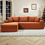 108" Cloud Sectional Couch,Modern Modular Sectional Sofa with Deep Seat,Corduroy Boneless Couches with L-Shape Chaise for Living Room,No Assembly Required (Orange, Left Facing Chaise)