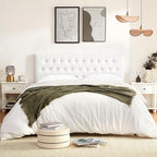 Tufted Upholstered Headboard Queen Size, Solid Wood Head Board with Metal Legs, Adjustable Height Bed headboard from 37" to 51" Fabric Headboard in Modern Button Design, White