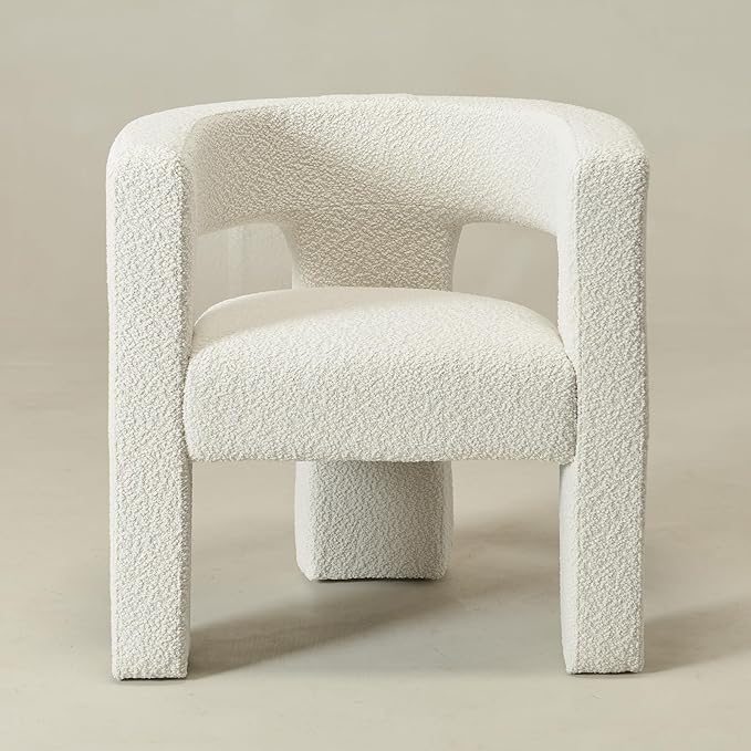 KINWELL 28" W Modern Boucle Accent Chair, Mid Century Upholstered Square Armchair, No Assembly Single Sofa Side Chair for Living Room Lounge Bedroom (Cream)