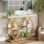 Tribesigns 39.4" Console Table, Industrial 4-Tier Sofa Table Entryway Table with Storage Shelves, Narrow Wood Accent Tables with Metal Frame for Small Spaces, Hallway, Foyer, White Gold