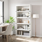 IDEALHOUSE 5 Tier Bookcase, Farmhouse Book Shelf with Storage, Tall Book Case Wooden 5 Shelf Bookcase for Home Office, Living Room, Bed Room (White, 67.4" H x 31.5" W x 12.8" D)