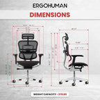 Ergohuman Eurotech ME7ERG GEN2 High Back Mesh Office Chair with Tilt Tension Control, Tilt Lock, Back Angle, Back Height, Synchro Tilt, Seat Height, Seat Depth, and Arm Height Adjustments, Black