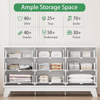 Fluted Dresser for Bedroom with 9 Drawers, 57" Wide Modern Chest of Drawers with Metal Handle, Wooden Dresser TV Stand, Wood Closet Clothes Storage Organizer for Living Room, Hallway, White