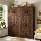 Unikito 71” Tall Storage Cabinet, Farmhouse Kitchen Pantry Cabinet with Adjustable Shelves and Barn Doors, Versatile Storage Cupboard for Dinning Room, Bathroom, Living Room, Weathered Brown, 2 Pack