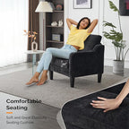 VINGLI Living Room Chairs Set of 2, Black Accent Chair 5.5" Thick Seat Cushion Comfy Chair Soft Chenille Side Chair Upholstered Arm Chair for Bedroom, Play Room, Apartment, Office (Black)