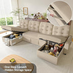 Ucloveria Sleeper Sofa Bed, 112" U Shaped Sectional Sofa Couches for Living Room, Pull Out Couch Bed with Dual Reversible Storage Chaise | Charging Station | Side Pockets | Removable Backrest