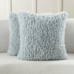 FUTEI Light Blue Decorative Throw Pillow Covers 16x16 Inch Set of 2,Soft Fluffy Faux Wool Fur Boucle Textured Cushion Case,Modern Home Decor for Couch Bed Living Room Office