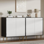 Buffet Sideboard Cabinet [Set of 2] with 4 Doors, Modern Cabinet with with Adjustable Shelf, Golden Handles & Legs, Coffee Bar Sideboard for Kitchen, Living Room, Black & White