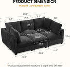 Modular Sectional Cloud Sofa Bed, 6-Seater Convertible Sofa Couch with Ottoman, Modern Deep Seat Sleeper Sofa for Living Room, Chenille Dark Grey