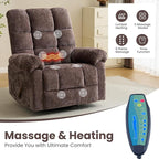 Oversized Swivel Rocker Recliner with Massage and Heat, 26" Extra Wide Manual Recliner for Adults & Big Man, Overstuffed Rocking Chair with High Back for Living Room, Coffee Chenille