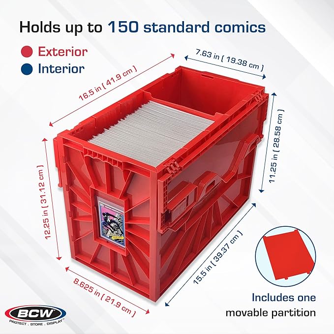 BCW Short Comic Book Bin | Holds 150 Comics | Stackable Plastic Storage | Acid-Free Organizer | Red, Single