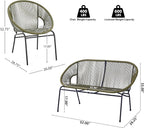 Christopher Knight Home Dessa 3 Piece Patio Furniture Set, Patio Wicker Accent Chair Set of 2 and Loveseat, Metal Frame 4 Seater Outdoor Papasan Lounge Chair Set, PE Rattan Outdoor Bistro Set, Green