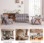 Mid Century Modern Accent Chair Loveseat Sofa with Solid Wood Frame, Boucle Upholstered Living Room Chairs with Thick Cushion, Comfy Tufted Arm Chair for Bedroom, Grey