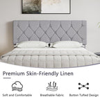 VECELO Queen Size Bed Frame with Button Tufted Headboard, Upholstered Platform Bedframe with Wood Slat Support, No Box Spring Needed, Linen Grey