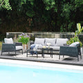 Grand patio 5-Piece Outdoor Furniture Set, Outdoor Sofa Set with 2 Round Side Tables, Modern Metal Patio Couch with Thick Waterproof Cushions for Porch Deck Backyard, Dark Grey