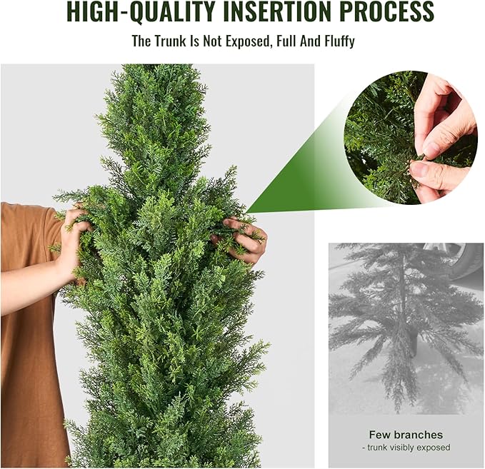 VEVOR Artificial Topiary Cedar Tree, 48 inch Tall (2 Pieces), with Extra Leaves & Pot Faux Evergreen Fake Pine Cypress Trees Plant, UV Rated Artificial Greenery Set for Home Decor Indoor/Outdoor