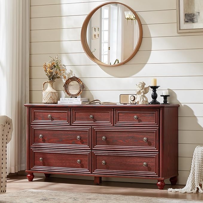 Farmhouse Dressers & Night Stand Set of 4, Wood 54" Wide Dresser & 35" Tall Chest of Drawers, 18" with Charging Station Nightstand Set of 2, Bedroom Furniture Dresser Set for Home Living Room Hallway