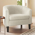 BELLEZE Living Room Chair, Upholstered Accent Chair, Barrel Club Chair with Silver Nail Head Trim & Black Legs, for Living Room Bedroom Reception Room- Kyara (White/Polyester)