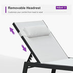 PURPLE LEAF Outdoor Oversized Lounge Chair Set of 3 Patio Chaise Pool Lounger Aluminum Frame with Side Table and Wheels for Outside Sunbathing Tanning Recliner Including Pillows White