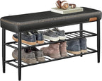 VASAGLE EKHO Collection - Shoe Rack Bench, Storage Bench for Entryway, Synthetic Leather with Stitching, Mid-Century Modern, Loads 300 lb, 11.8 x 39.4 x 19.7 Inches, Ink Black ULSB113B01