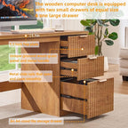 48" Modern Fluted Home Office Desk with Storage Cabinet, Brown Wood Executive Desk with File Drawer & Metal Handles, Large Computer Writing Table for Office,Study, Living Room, Bedroom