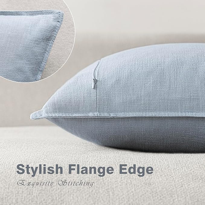 Foindtower Pack of 2, Decorative Linen Soild Throw Pillow Covers Soft Accent Euro Cushion Case Boho Farmhouse Pillowcase for Chair Couch Sofa Bedroom Living Room Home Decor 24 x 24 Inch Sky Blue