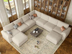 EASE MOOSE Oversized U Shaped Couch,Modular Sectional Convertible Sofa with Wide Deep,Extra Large Faux Leather Scratch Resistant Modern Couch for Big Spaces Living Room,Beige