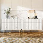 HLR White Dresser for Bedroom,48'' Wide Wood Chests of Drawers,Modern Fluted 6 Drawer Dresser with Gold Metal Handles,Clothes Deep Drawer Dressers Storage for Living Room,Hallway