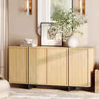 WAMPAT Modern Sideboard Buffet Cabinet with 4 Doors, Multifunctional Sideboard with Large Storage and T-Shaped Legs, Coffee Bar Cabinet Storage Cabinet for Kitchen, Living Room, Oak
