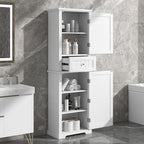 Tall Storage Cabinet, Bathroom Floor Freestanding Storage Cabinet with 2 Doors, One Drawer, and Adjustable Shelf for Bathroom, Office, Living Room, White