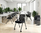 40 Pack Stackable Conference Room Chairs with Paddle Folding Office Chair Foldable Desk Chair Mesh Back and Arms for Conference Meeting Guest Reception Home Office Training Room Chair Black
