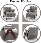 Mid Century Modern Accent Chairs Set of 2 with Solid Wood Frame, Boucle Upholstered Living Room Chairs with Thick Cushion, Comfy Tufted Arm Chair for Bedroom, Grey