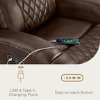 CHITA Genuine Leather Recliner Chair for Adults with Adjustable Power Headrest, Lay Flat Power Recliner with Slide-Out Cupholders & USB/Type-C Ports, Living Room Chair, Brown