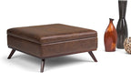 SIMPLIHOME Owen 36 inch Wide Mid Century Modern Square Coffee Table Storage Ottoman in Distressed Chestnut Brown Vegan Faux Leather, Assembled, for the Living Room, Entryway and Family Room