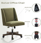 Upholstered Armless Office Chair with Wooden Legs, Modern Adjustable Home Office Desk Chair Computer Chair Swivel Chair for Home Office Study Studio (Green)