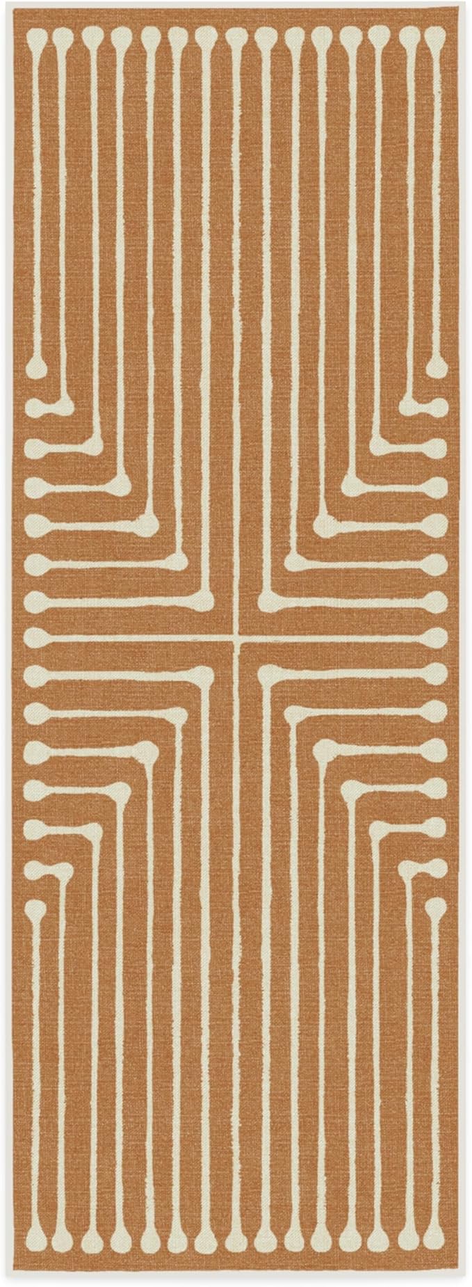 RUGGABLE x Jonathan Adler Machine Washable Modern Runner Rug – Inkdrop Copper 2.5x7, Stain-Resistant, Non-Slip – Washable Rug for Hallway, Entryway, Living Room & Kitchen–with Cushioned Pad