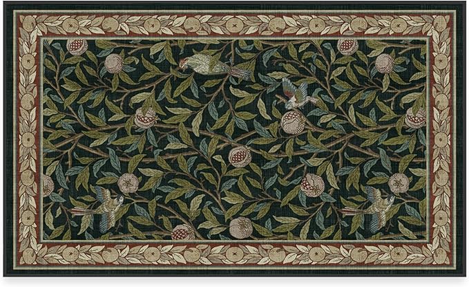RUGGABLE x Morris & Co Washable Area Rug – Pomegranate Blue Green 3x5, Stain-Resistant, Non-Slip – Small Machine Washable Rugs for Living Room, Bedroom, Hallway, Entryway & Office–with Cushioned Pad