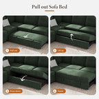 Vesgantti 113.6" Modular Sectional Sofa with Pull Out Couch Bed, 7 Seater U Shaped Sleeper Sofa with Storage Chaise, Chenille Sectional Couch for Living Room, Bedroom, Apartment, Green