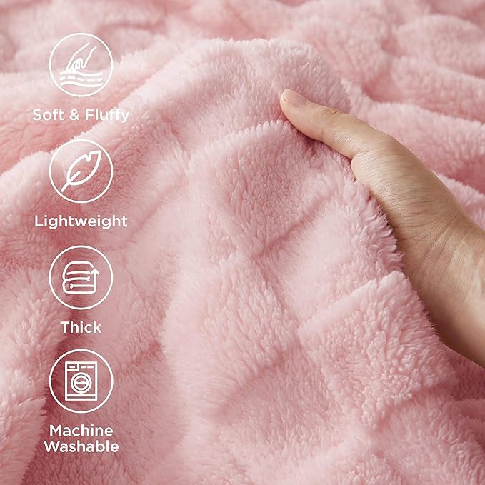 Bedsure GentleSoft Blush Pink Throw Blanket for Couch - Checkered Fleece Blankets Gifts for Women Men Girls, Cute Soft Cozy Throw for Bedroom Home Decor Gifts, 50x60 Inches