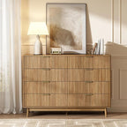 CARPETNAL Fluted 8 Drawer Dresser for Bedroom, 55" Wide Wooden Chest of Drawers with Rounded Corners, Gold Handles, Modern Storage Organizer for Bedroom, Hallway(Walnut)