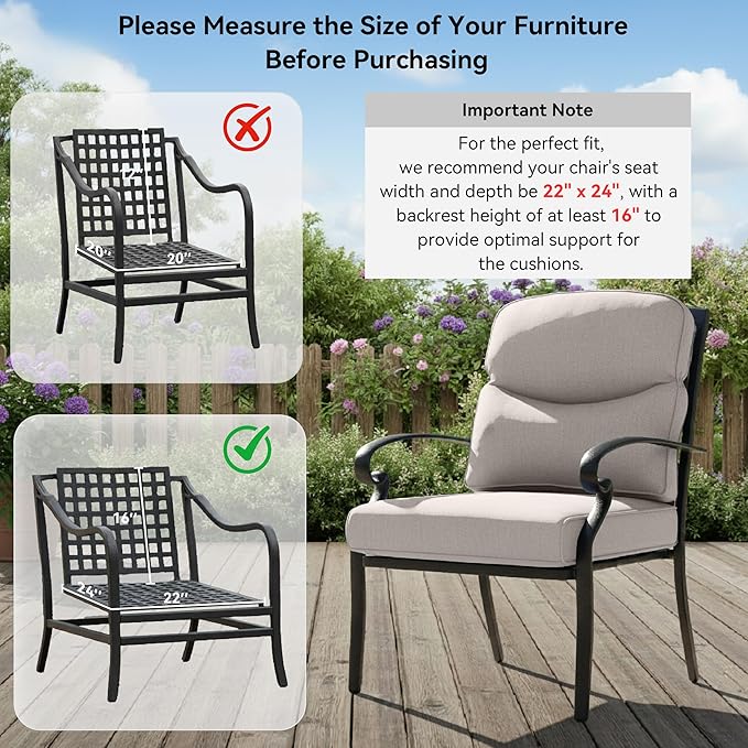 7-Piece Outdoor Patio Cushion Set - Fade & Water Resistant with Removable Olefin Cover, 22x24x4 Inch Memory Foam Cushions for Wicker Sectional Sof - Beige/Crescent