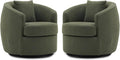 Swivel Accent Chair Set of 2, Modern Upholstered Boucle Barrel Arm Chairs with Pillow for Living Room, 360 Degree Round Swivel Sherpa Armchair with Round Base for Bedroom Club (2, Green)