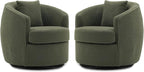 Swivel Accent Chair Set of 2, Modern Upholstered Boucle Barrel Arm Chairs with Pillow for Living Room, 360 Degree Round Swivel Sherpa Armchair with Round Base for Bedroom Club (2, Green)