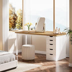 Tribesigns Modern Simple Computer Desk, 47 Inches PC Desk with 5 Reversible Drawers, Rustic Brown Study Writing Table Workstation for Home Office Small Spaces (Walnut+White)