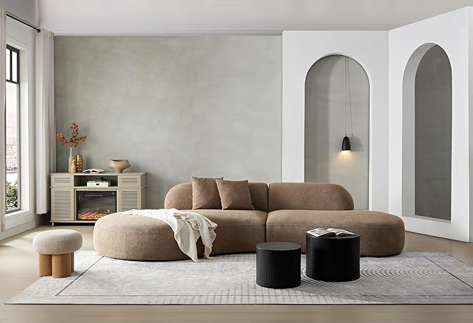 135.4" Curved Sofa Couch Modern Oversized 6-Seat Round Boucle Sectional Sofa Couch with Chaise & Pillows for Living Room Apartment Furniture,No Assembly Needed (Camel-Left-Facing)