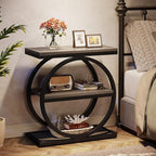 Tribesigns End Table, Narrow End Table with 3 Storage Shelves, Wood Side Table with Black Metal Frames, Industrial Small Sofa Side Table for Living Room, Grey Nightstand and Bedside Table for Bedroom