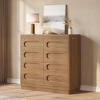 Buffet Cabinet Set of 2 with Storage, Arc Accent Sideboard with 2 Doors and Adjustable Shelves, Large Console Table for Dining Room, Kitchen, Living Room, Oakbrown