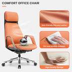 EUREKA ERGONOMIC Serene Executive Office Chair Genuine Leather, Modern Executive Chair 135° Back Support Comfy Desk with Arms & Aluminum Base for Home-Orange