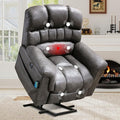Large Power Lift Recliner Chair with Massage and Heat for Elderly, Faux Leather Electric Lifting Recliners with USB Port, Overstuffed Wide Reclining Sofa Chairs for Living Room, Grey