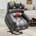 Large Power Lift Recliner Chair with Massage and Heat for Elderly, Faux Leather Electric Lifting Recliners with USB Port, Overstuffed Wide Reclining Sofa Chairs for Living Room, Grey